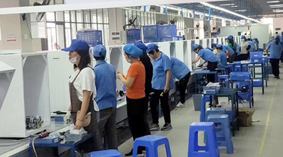 生產實況！金環(huán)電器開展客戶TCL滾筒衣服烘干機生產